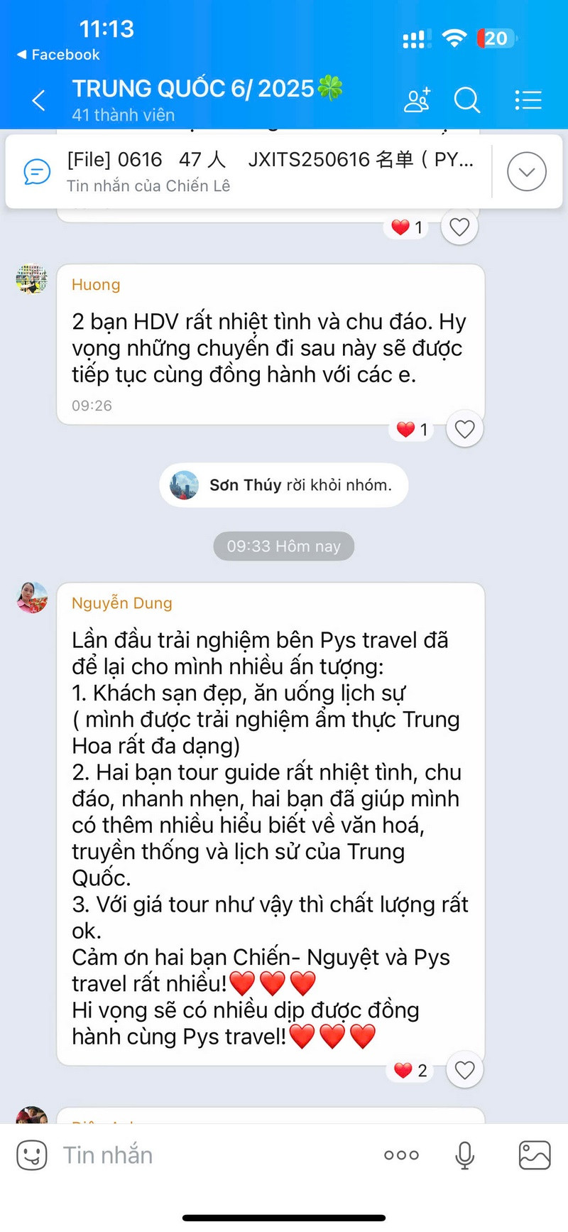 feedback pystravel, tour trung quốc pystravel