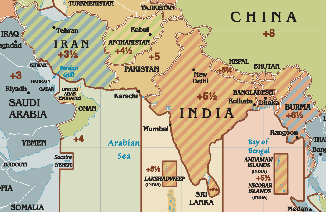 Bản đồ dùng những nước sở hữu nằm trong múi giờ với bấm Độ