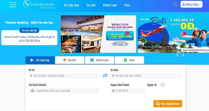 website của Vietnam Booking