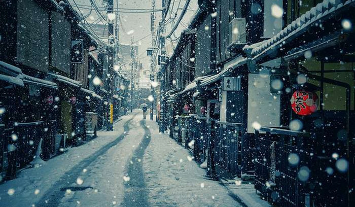 Khu phố cổ Gion vắng vẻ vào mùa đông