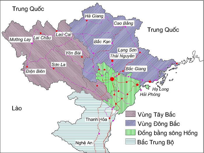 Bản đồ vùng Đông Bắc, Tây Bắc Việt Nam