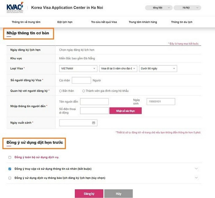 Hoàn thành quy trình đặt lịch hẹn xin visa Hàn online